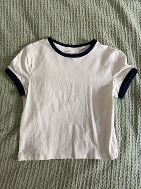 Abercrombie & Fitch Essentials Baby Tee in White and Navy